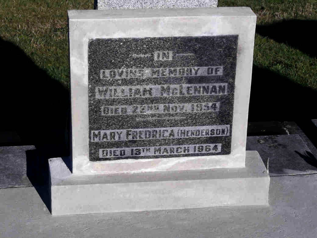 Photo of headstones/William McLennan d1954 hdstn Anderson Bay Dndn